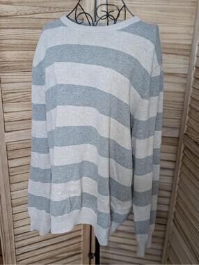 J. Crew 100% Cotton Gray Heathered Stripe Long Sleeve Pullover Sweater XL